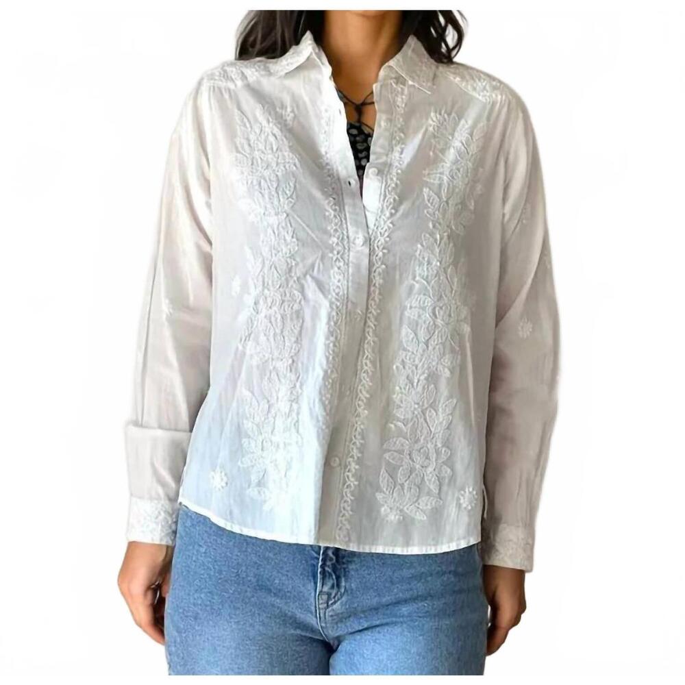 NEW MAISON HOTEL ganges embroidered blouse in off white